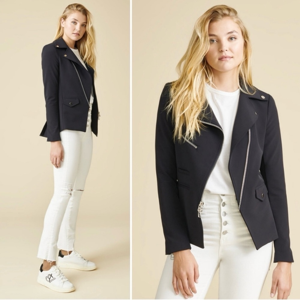 NWOT Veronica Beard Scuba Hadley Jacket Coat Black Size 10/ Large Moto - Picture 5 of 12